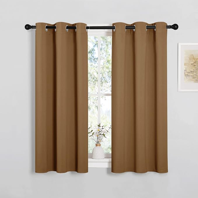 NICETOWN Sleek Blackout Curtains, 2 Panels, W34 x L84-inch, Gold Brown | Noise Reducing and Block Draft Panels for Windows Door Doorway Laundry Office Luxury Decor Theme