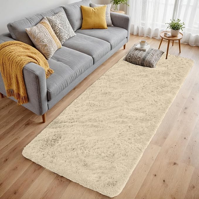 2x6 Fluffy Shag Area Rugs for Living Room Bedroom: Soft Plush Carpet Beige | Upgraded Non-Slip Thick Memory Foam, Ultra Soft, Non-Shedding Fuzzy Carpet, Easy Clean Decor for Kids Room, Nursery, Playroom