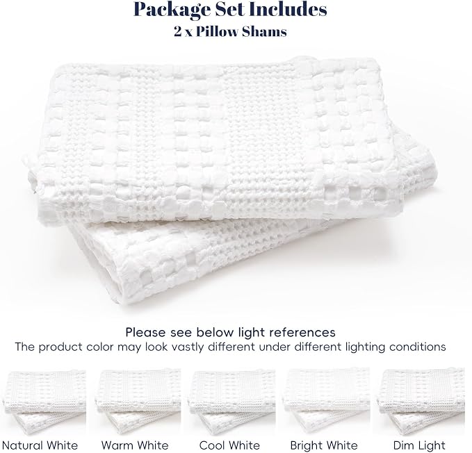 PHF 100% Cotton Waffle Pillow Shams King Size, 2 Pack 20" x 36" Soft Skin-Friendly Pillowcases, No Filling, Aesthetic Woven and Breathable Waffle Weave Pillow Case Covers for Bed, White