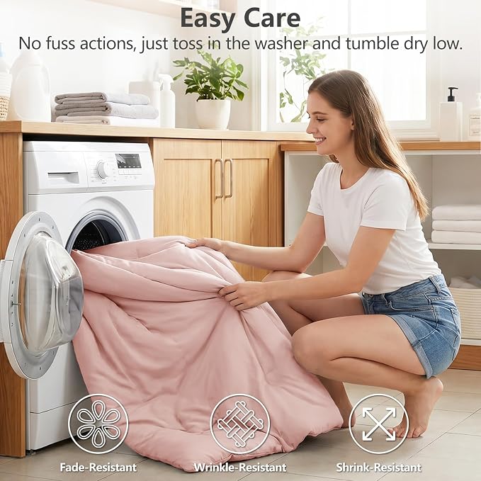 Full Comforter Set, 3 Pieces Down Alternative Bedding, Blush Pink | 270 GSM All Season Comforter with 4 Corner Ties for Use as a Duvet Insert, OEKO-TEX Certified, 2 Pillowcases, 82 x 86 in
