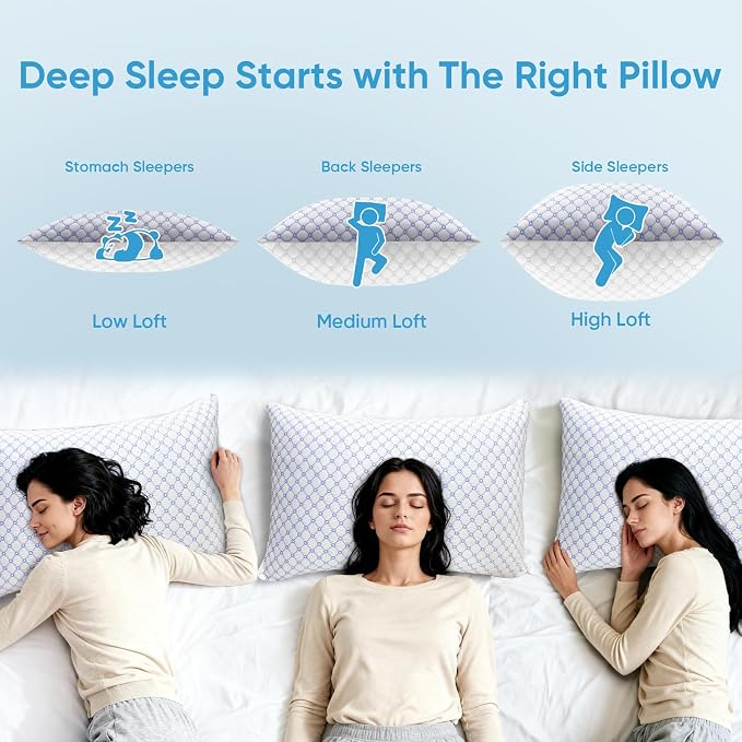 OAISZ Shredded Memory Foam Bed Pillows Standard Size Set of 1 for Sleeping | Adjustable Shredded Memory Foam Pillows, Cooling Bed Pillows for Side, Back and Stomach Sleepers, Removable Washable Covers