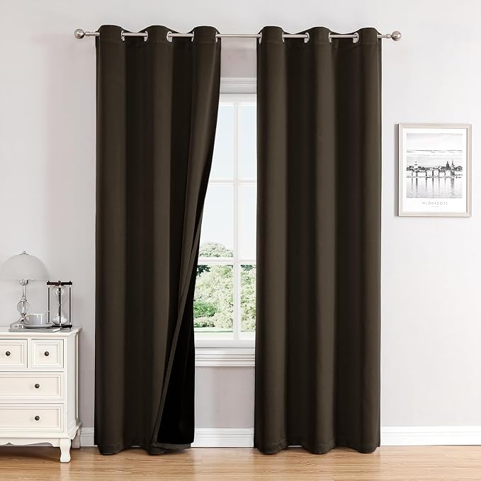 ChrisDowa 100% Blackout Curtains for Bedroom 84 Inches Long 2 Panels Set | 2 Thick Layers, Thermal Insulated, Light Blocking, Grommet, Window Treatment, Living Room Drapes, Brown, 38 x 84 Inch