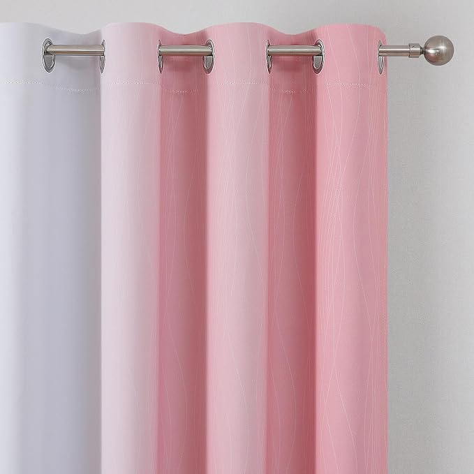Pink and Greyish White Ombre Blackout Curtains for Bedroom 52x96 Inch Long | Estelar Textiler Kids/Girls Room Darkening Curtains,Thermal Insulated Grommet Window Drapes for Living Room/Nursery,2 Panels