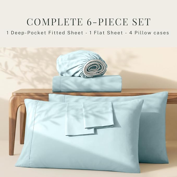 Hearth & Harbor Extra Deep Pocket Sheets - Fits Mattress 18-24 Inches Deep - Extra Deep Pocket Full Size Sets - 6 Piece Full Size - Full - Aqua Blue