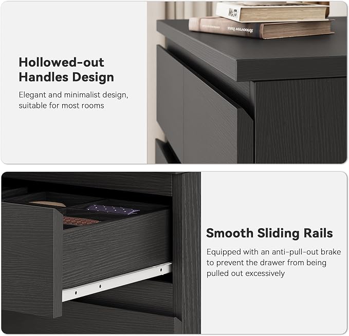Black Tall 7 Drawer Dresser for Bedroom, Modern Wood Closet Dressers & Chests of Drawers with Jewelry Storage, 23.6" L*15.8" W*47.5" H in Large Vertical Dresser for Bedroom, Living Room, Nursery
