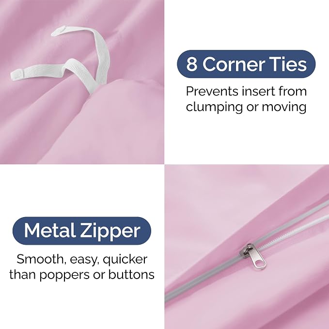 Duvet Cover King Size - Soft 3 Piece with Zipper Closure - Light Pink | Extra Soft, Breathable, King Duvet Cover 104" x 90" with 2 Pillow Shams, Zipper Closures & Ties, Women, Men, Kids & Teens