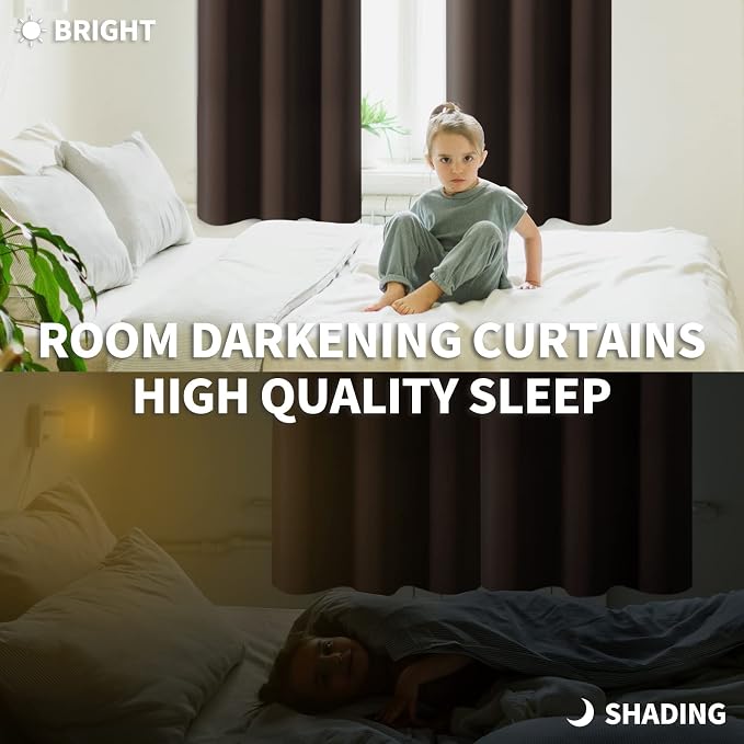BGment Brown Blackout Curtains for Bedroom 63 Inch Long - 2 Panels | Grommet Top, Black Out, Room Darkening, Sunblock, Thermal Insulated, Window Drapes for Kids Boys Room, 42x63 Inch