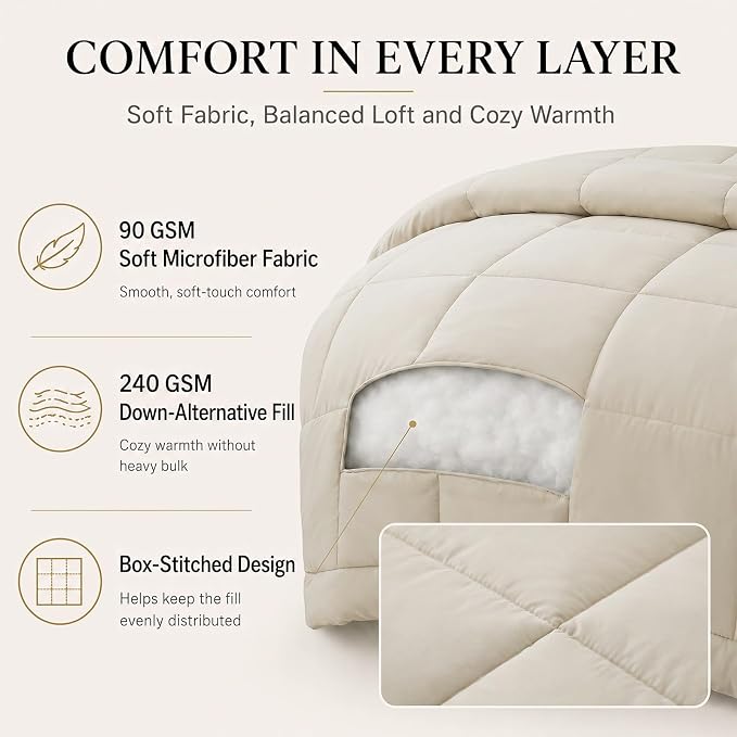 Full Size Comforter Sets Beige - 7 Pieces Bed in a Bag | OEKO-TEX Certified, All-Season, Bedroom, Guest Room, Down-Alternative Comforter + Flat & Fitted Sheets + 4 Pillowcases