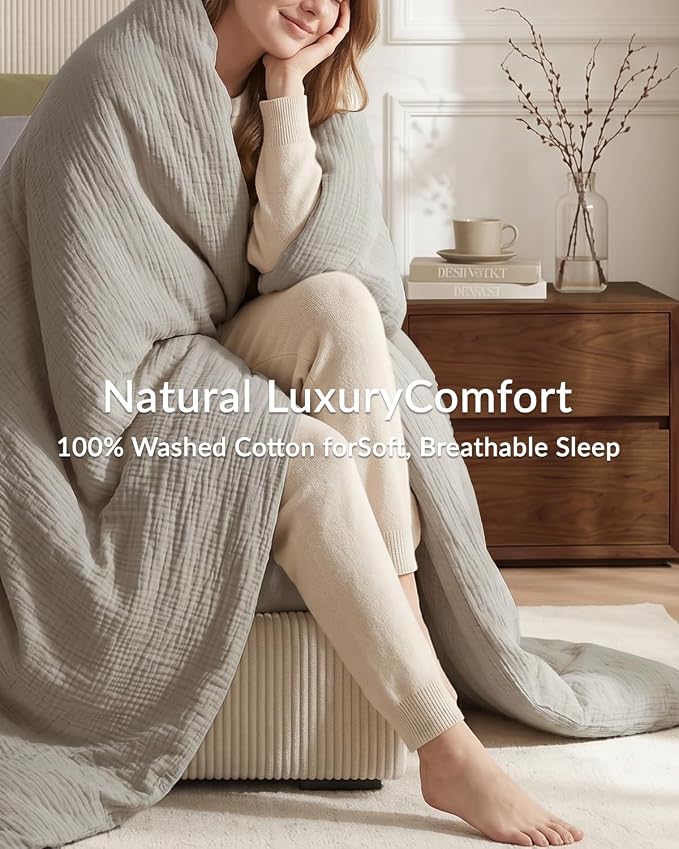 SE SOFTEXLY Muslin Duvet Cover Queen Size, 100% Washed Cotton Duvet Cover Set, Ultra Soft Comforter Cover Linen Like, 3 Pieces Minimalist Gauze Duvet Cover with 2 Pillowcases, 68"x90", Oatmeal