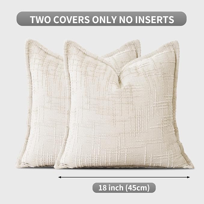 HPUK Chenille Throw Pillow Covers 18x18 Inch, Soft Woven Texture, Set of 2 | Plush woven texture, invisible zipper, couch sofa bed bedroom living room decor, square cushion covers, inserts not included