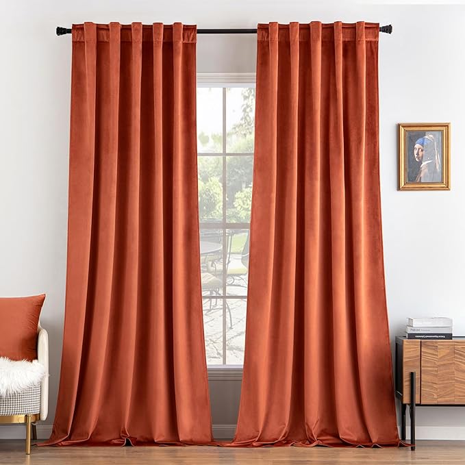 MIULEE Velvet Curtains Extra Wide 72x84 inches Fall Burnt Orange Curtains | Luxury, Room Darkening Curtains for Sliding Door Bedroom Living Room, Thermal Insulated, Window Drapes, Back Tab, 2 Panels