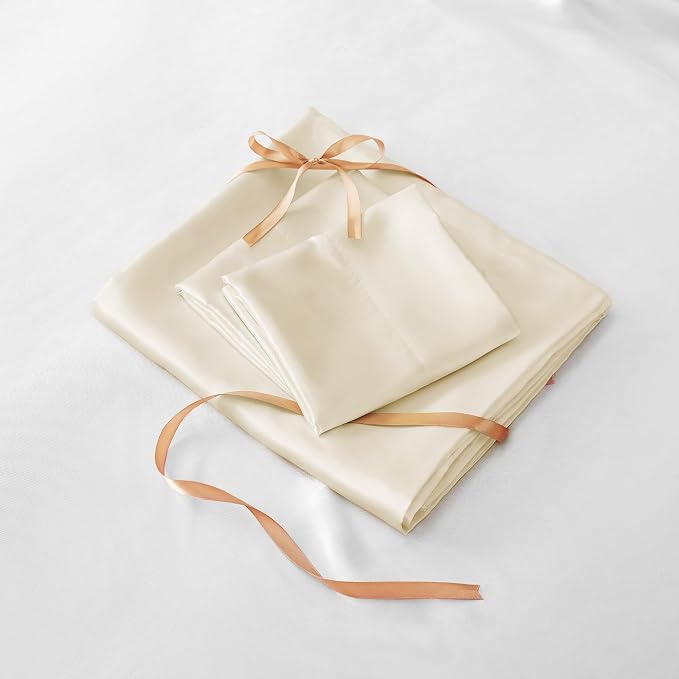 BEDELITE Satin Sheets Twin XL Size Bed Set, Beige, 3 Pieces | Luxury Silky Bed Sheets, 15 Inch Deep Pocket, Similar to Silk, Soft and Cooling, Reduces Friction, Gentle on Hair and Skin