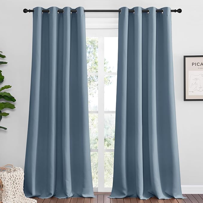 NICETOWN Blackout Curtains for Living Room 2 Panels 55" x 120" Smoky Blue | Thermal Insulated Long Drapes 120 inches Length for Large Window