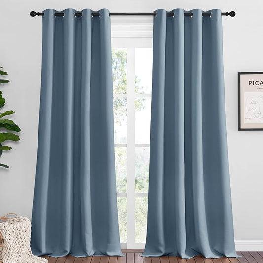 NICETOWN Blackout Curtains for Living Room 2 Panels 55" x 120" Smoky Blue | Thermal Insulated Long Drapes 120 inches Length for Large Window