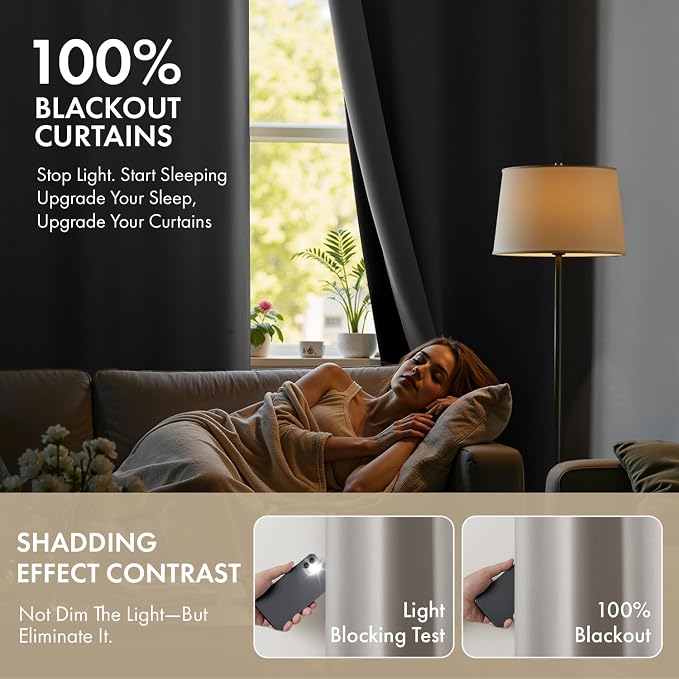 MIULEE Stone 100% Blackout Curtains for Bedroom 40x84 Inch Long 2 Panels | 2 Thick Layers Thermal Insulated Window Curtains with Black Liner, Noise Reducing Grommet, Drapes for Living Room, 2 Panels