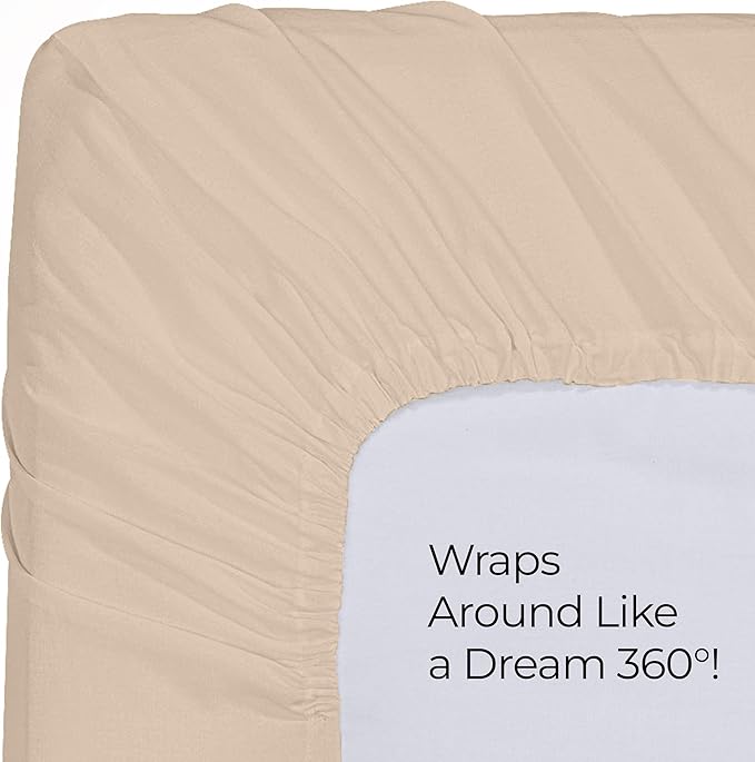 King Fitted Sheet, Ultra Soft Fits Up to 16 Inch Deep Pocket, Beige | Hotel Comfort, Cooling & Breathable Cotton like Polyester, Easy Fit, Wrinkle & Fade Resistant, Snug Fit, Easy Care, Oeko-Tex