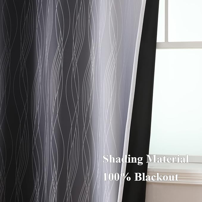 Black and Greyish White Ombre Blackout Curtains for Bedroom 52x63 Inch Long | Estelar Textiler Light Blocking Living Room Curtains, Room Darkening, Thermal Insulated Grommet Drapes for Kids Room,2 Panels