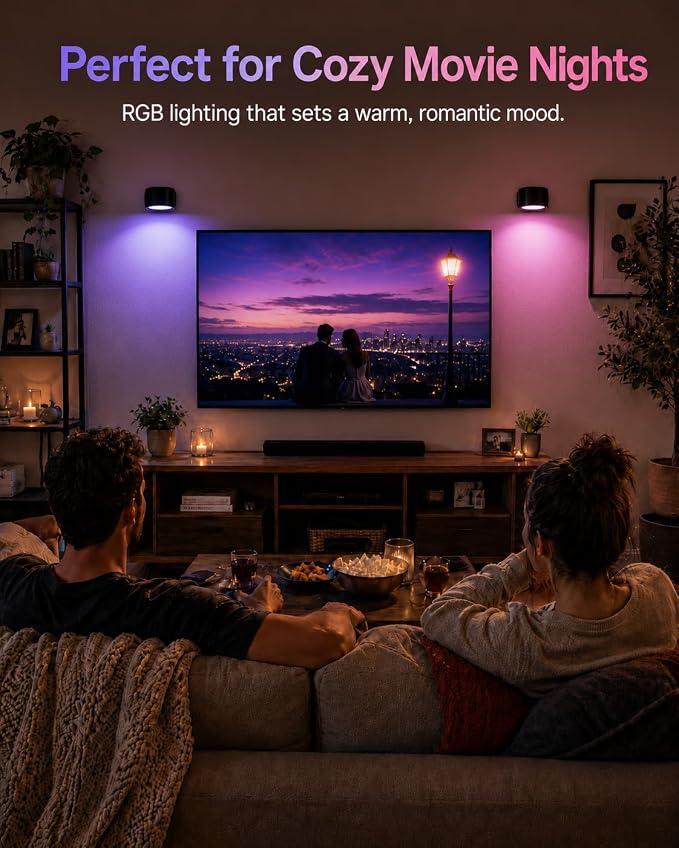 LED Wall Mounted Lights, Rechargeable Wall Sconces, 3 Color Temps, Remote & Touch, 360° Rotating and Dimmable for Bedroom, Bedside & Reading (Black-RGB, 2 Pack)
