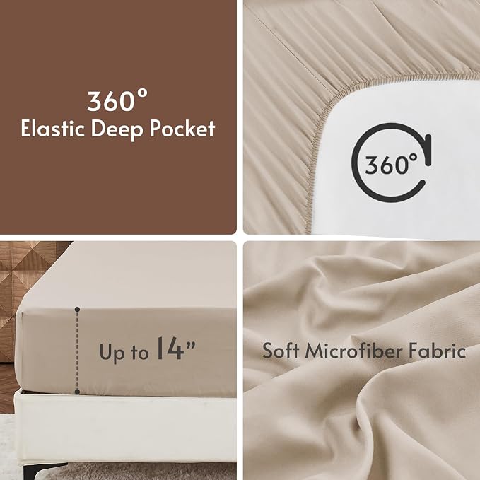 5 Pieces Twin Comforter Set, Reversible Bed in a Bag Twin Size, All Season Bedding Set with Comforter, Flat Sheet, Fitted Sheet, Pillowcases & Shams, Brown & Khaki