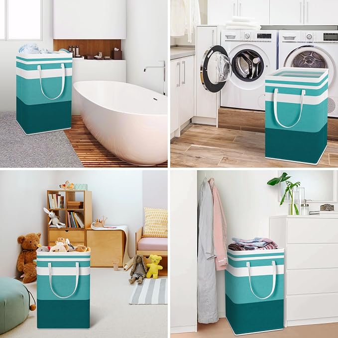 HomeHacks 2 Pack Large Laundry Baskets, Laundry Hampers Bags (Green 88Lx2) | Waterproof, Freestanding, Collapsible Clothes Hamper with Reinforced Handles in Laundry Room, Dorm, Bathroom, Bedroom