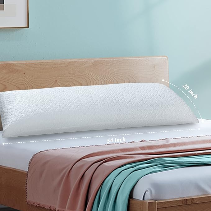 Firm Memory Foam Body Pillow for Adults, Cooling & Adjustable Full Body Pillow with Dual Pillowcases for Side Sleepers and Hot Sleepers, 20x54 Long Pillow for Bed (Pack of 2)