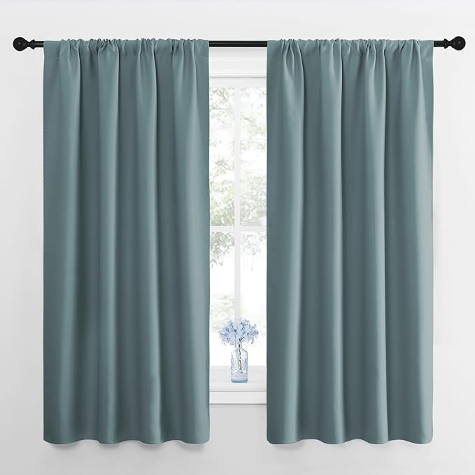 NICETOWN RV Blackout Curtains for Camper Windows, Greyish Blue, 29" Wide by 50" Long, 2 PCs, Short Blackout Curtains & Drapes, Thermal Insulated Blackout Curtain Panels for Kids Room, Play Room