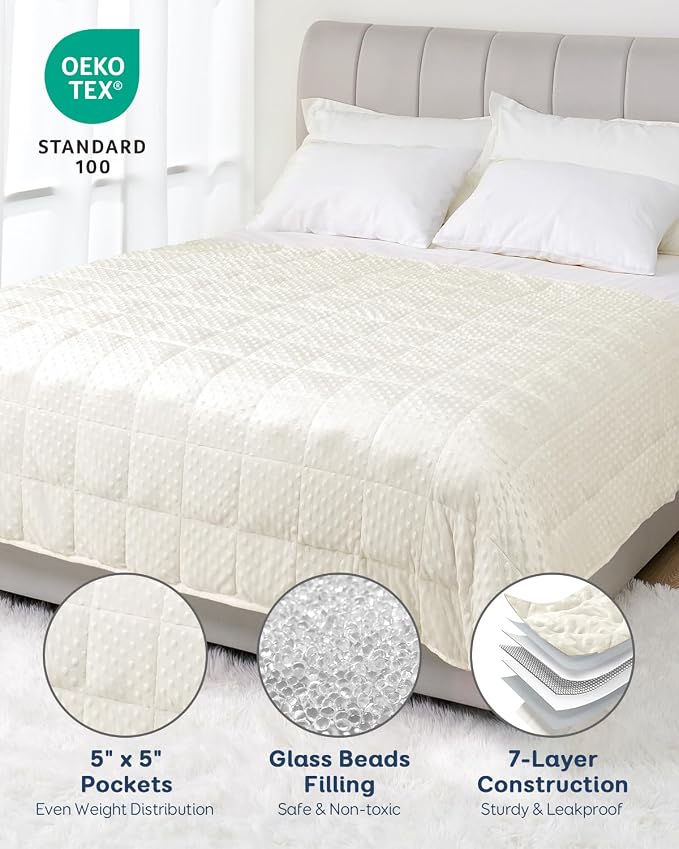 20lbs Weighted Blanket for Adults, 60"x80" Queen Size Heavy Blankets | Soft Raised Minky Dot Texture, Reversible Cooling & Cozy for All Seasons, 7-Layer Design for Even Weight, Machine Washable
