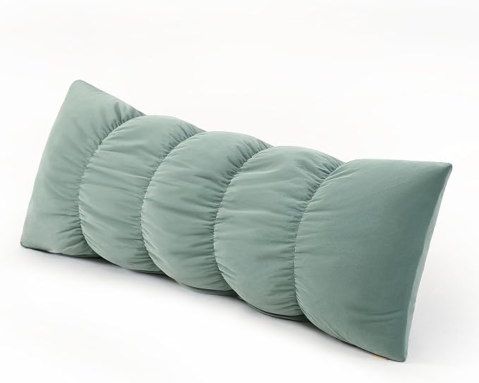 Pat. Pend. Segmented Body Pillow for Side Sleepers, 39 Inch, Green | Small body pillow for adults with a removable, washable soft velvet cover; long bed pillow for comfortable side sleeping.