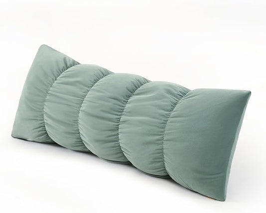 Pat. Pend. Segmented Body Pillow for Side Sleepers, 39 Inch, Green | Small body pillow for adults with a removable, washable soft velvet cover; long bed pillow for comfortable side sleeping.