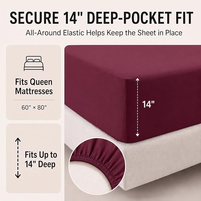 Queen Comforter Set Burgundy - 7 Pieces Bed in a Bag | OEKO-TEX Certified, All-Season, Bedroom, Guest Room, Down-Alternative Comforter + Flat & Fitted Sheets + 4 Pillowcases