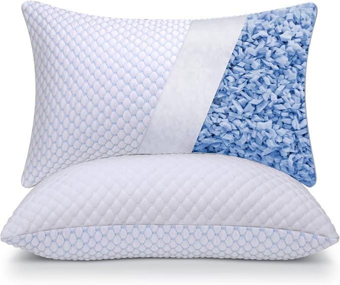 OSBED Shredded Memory Foam Pillows Queen Size Set of 2 | Neck pain relief, supportive, odorless, cooling pillow, adjustable, washable, CertiPUR-US hypoallergenic adult pillow