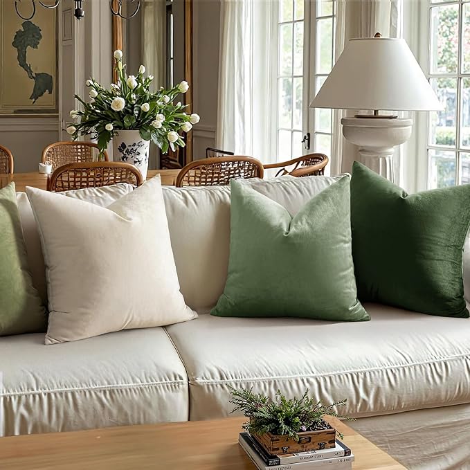 MIULEE Velvet Throw Pillow Covers 18x18 Inch Pack of 2 Moss Green | Soft Solid Decorative Pillow Covers, Modern Luxury Home Decor, for Couch Chair Sofa Bedroom Livingroom