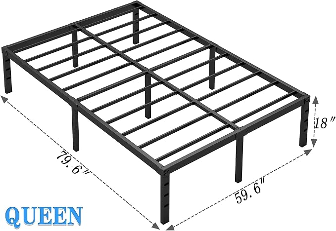 NEW JETO Metal Bed Frame,Queen Size Bed Frame with Storage Space,18 Inch | Heavy Duty Sturdy Mattress Foundation,Easy Assembly,No Box Spring Needed, Black