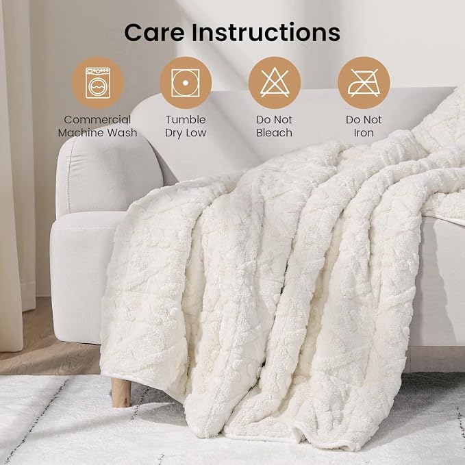 Drewin Weighted Blanket 15lbs Queen Size for Adults,Cream White,60" x 80" | Stress Relief & Better Sleep,Soft Jacquard Sherpa with Glass Beads,Machine Washable,Great for Napping,Relaxing,Reading