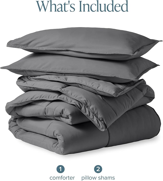 Bare Home Queen Comforter Set - 1800 Ultra Soft (Queen, Grey) | All-Season, Breathable, Hypoallergenic, Premium 1800, Warm, Cozy