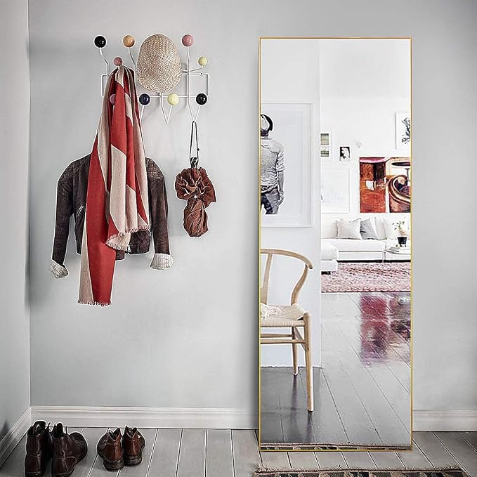 Dewfig Mirror Full Length, 64"X21" Floor Mirror, Rectangle Shape, Gold | Aluminum Alloy Frame Full Body Mirror, HD Shatterproof Tempered Glass, Lean/Stand/Wall for Living Room,Bedroom, Dressing Room
