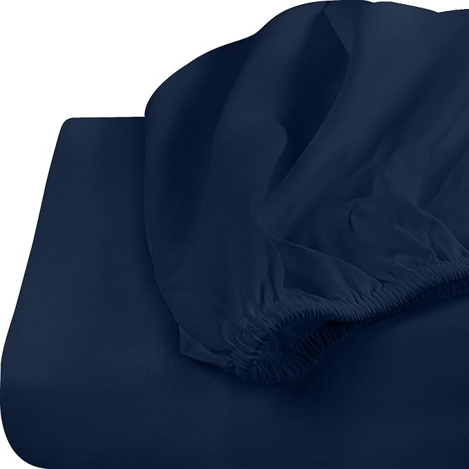 Pack of 2 King Fitted Sheet, Fits Up to 16 Inch Deep Pocket, Navy | Hotel Comfort, Cooling & Breathable Cotton like Polyester, Easy Fit, Wrinkle & Fade Resistant, Snug Fit, Easy Care, Oeko-Tex