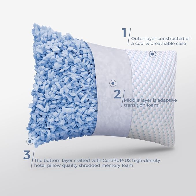OSBED Shredded Memory Foam Pillows Queen Size Set of 2 | Neck pain relief, supportive, odorless, cooling pillow, adjustable, washable, CertiPUR-US hypoallergenic adult pillow
