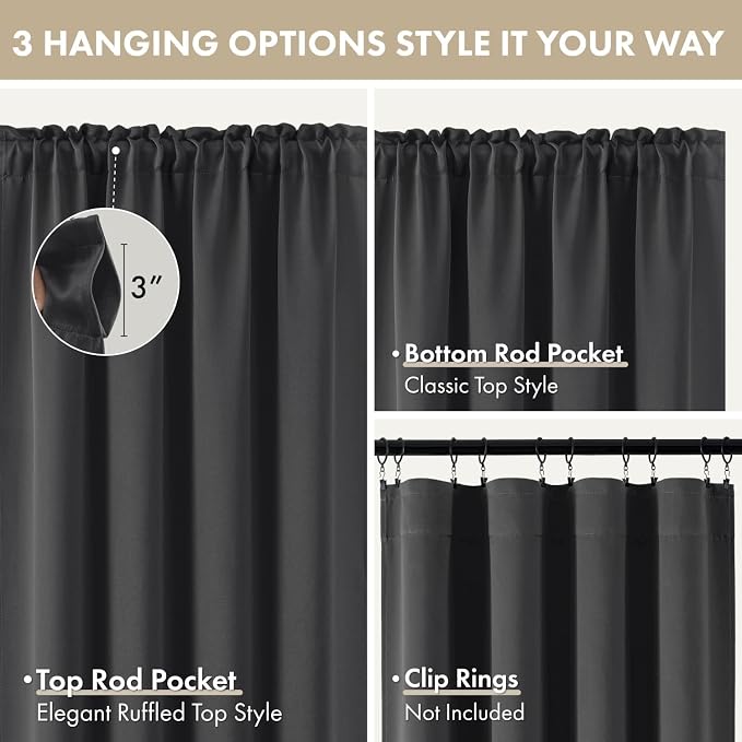 MIULEE 4 Panel Set Short Bedroom Blackout Curtains 54 Inch Long Grey | Thermal Curtains for Summer Heat, Light Blocking Privacy Window Drapes, Top&Bottom Rod Pocket