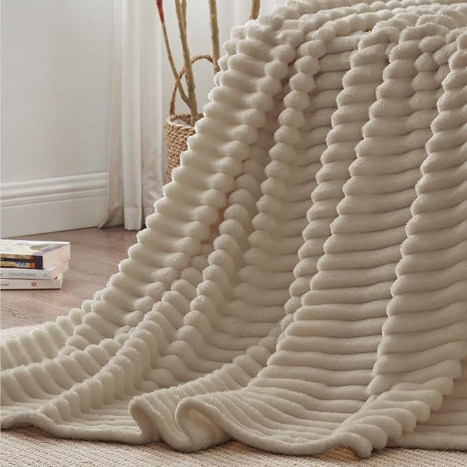 BEDELITE Ribbed Full Size Blanket for Bed, Linen, 84"x90" | Ultra-Soft Plush Fleece, Warm Yet Lightweight, Ribbed Texture, Home Decor, Machine Washable, Giftable, All-Season Use