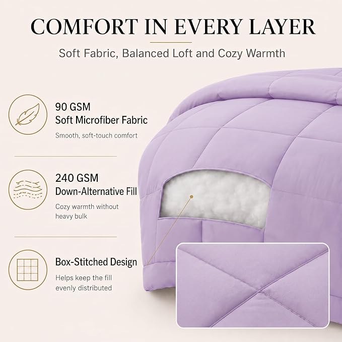 Full Size Comforter Sets Lavender - 7 Pieces Bed in a Bag | OEKO-TEX Certified, All-Season, Bedroom, Guest Room, Down-Alternative Comforter + Flat & Fitted Sheets + 4 Pillowcases