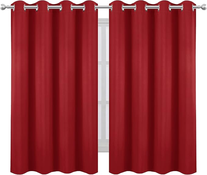 Bright Red Blackout Curtains 52 x 54 Inch Length/Set of 2 Curtain Panels/Thermal Insulated Room Darkening Blackout Curtains for Bedroom