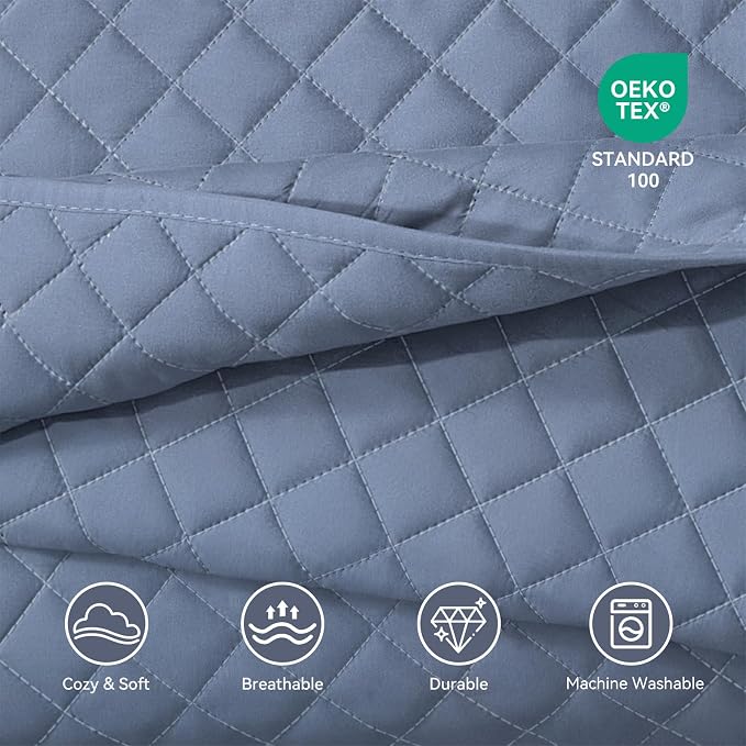 SunStyle Home Queen Quilt Bedding Set, Lightweight Summer Bedspreads,Blue | Soft Coverlet With 2 Pillow Shams,Morden Style Quilts for All Season, Suitable for Bed,Couch,Bedroom,Guest Room,90"X96"
