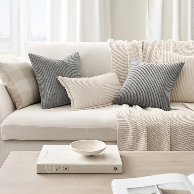Topfinel Decorative Throw Pillow Covers Cushion Cases, Set of 4 Soft Velvet Modern Double-Sided Designs, Mix and Match for Home Decor, Pillow Inserts Not Included (12x12 inch, Grey)