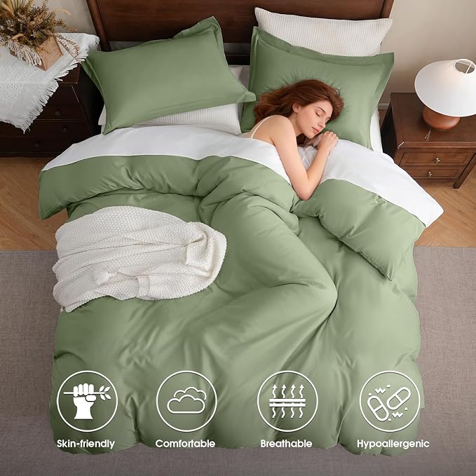 FreshCulture California King Duvet Cover - 3 Pieces Microfiber Duvet Cover Set with Zipper Closure - Lightweight & Easy Care - 1 Comforter Cover & 2 Pillow Shams - Comforter Not Included (Sage)