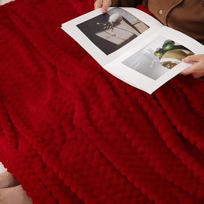 Puncuntex Red Throw Blanket 50"×60" inches Gifts for Mom Fuzzy 3D Jacquard Decorative (Pack of 3)