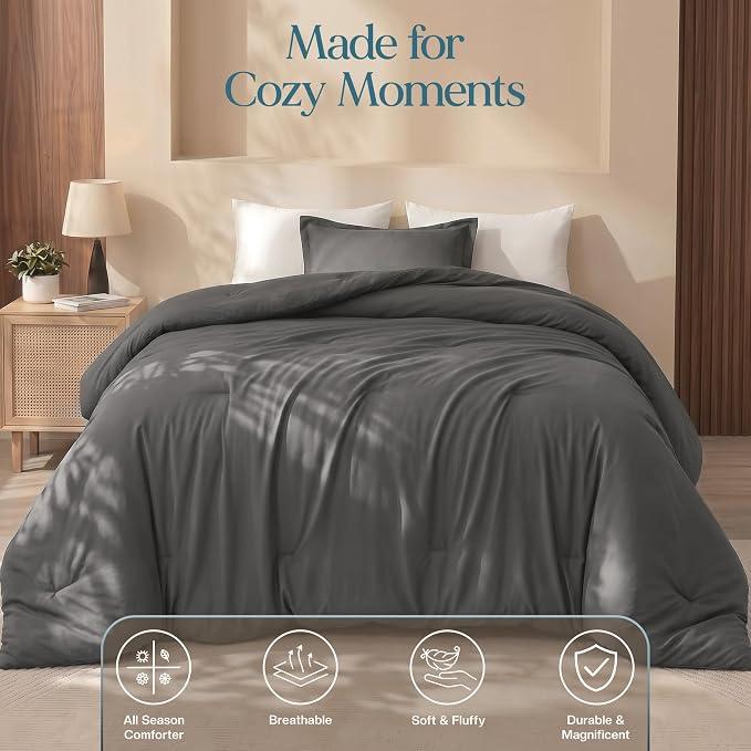 Utopia Bedding 2 Pc Twin Comforter Set, All Season Bedding, Grey | Bedding Set Includes Comforter (64x88) Inches, 1 Sham (20x26) Inches. Soft Microfiber Down Alternative, Machine Washable.
