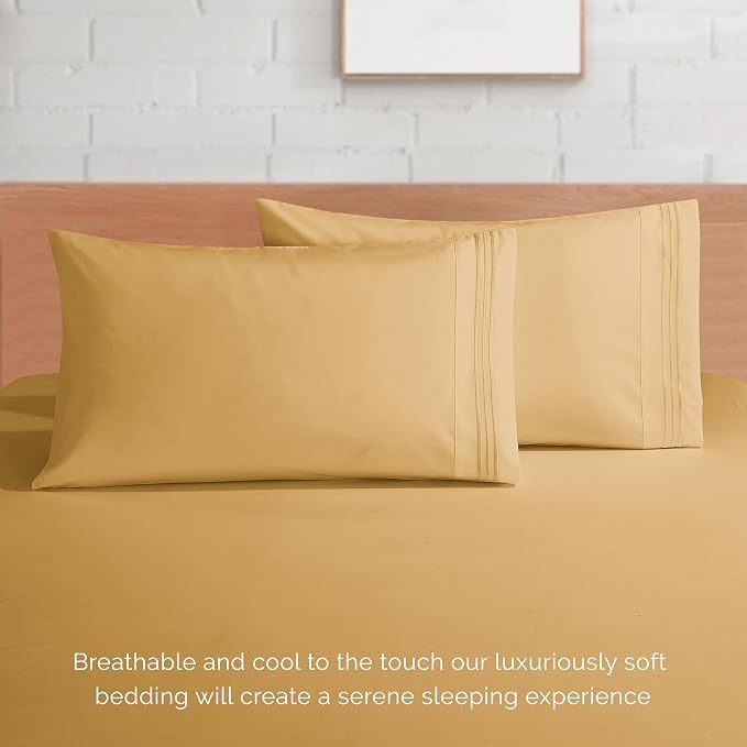 Elegant Comfort Luxurious 1500 Premium Hotel Quality Microfiber 4-Piece Sheet Set, 18-24 Inches Deep - Extra Deep Pocket Sheets - Ultra Soft 4PC Deep Pocket Sheets, Queen, Camel-Gold