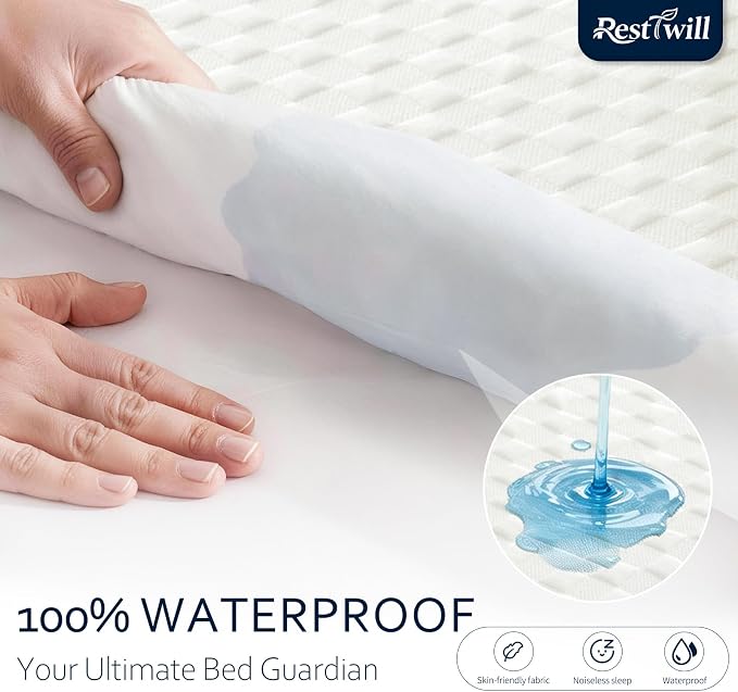 Waterproof Mattress Protector Twin XL, Organic Cotton, White | 12% Organic Cotton 250GSM 3D Waffle, Noiseless TPU Waterproof, Deep Pocket 8-18" Fit, OCS & OEKO-TEX Certified, Washable