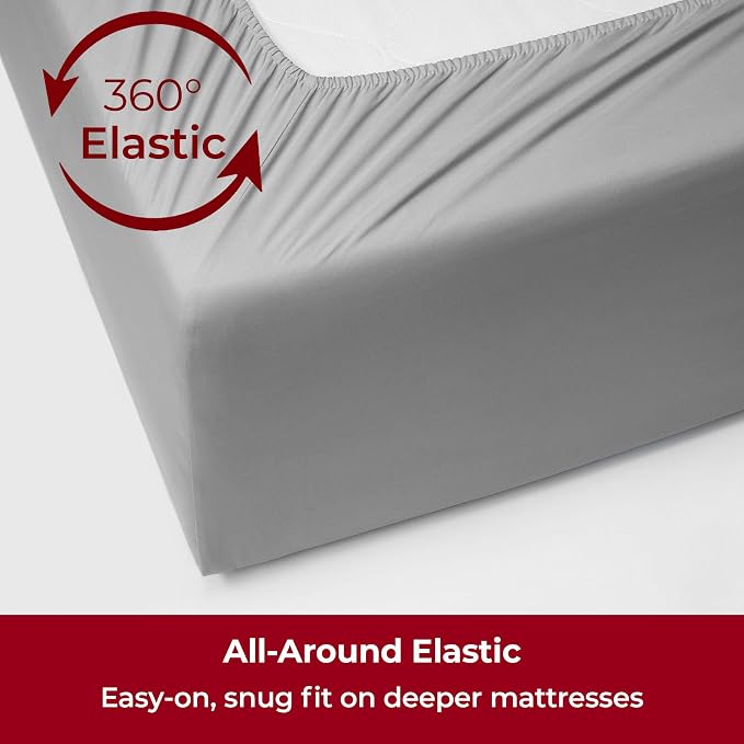 Mellanni Iconic 4-Piece, Ultra Soft Sheet Set (King, Light Gray) | 10M+ Sleepers. Lab-tested: Sleeps Cool, Stays Bright, Strong, Smooth. Good Housekeeping Best Bedding, 7 yrs running.